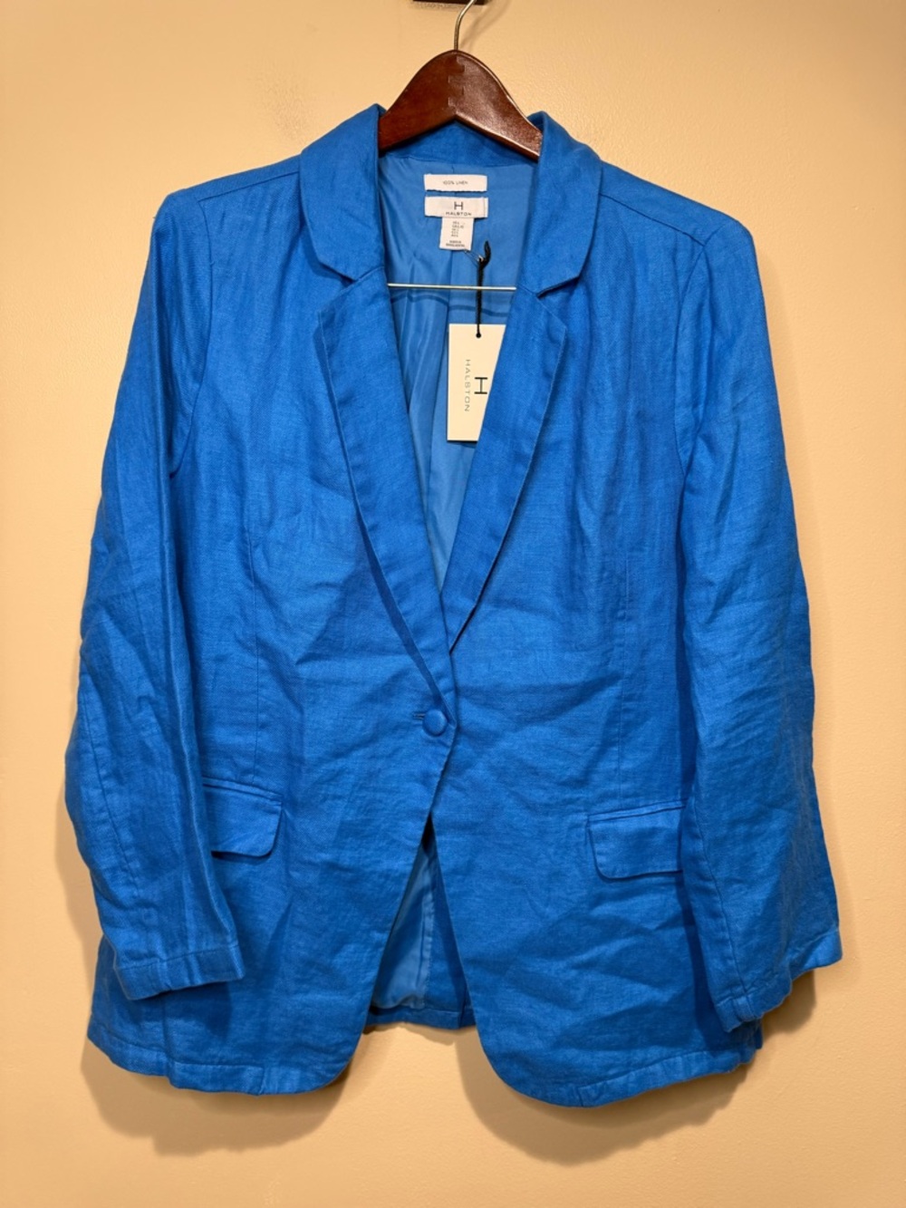 Halston 100% Linen Blue Blazer Jacket size Large